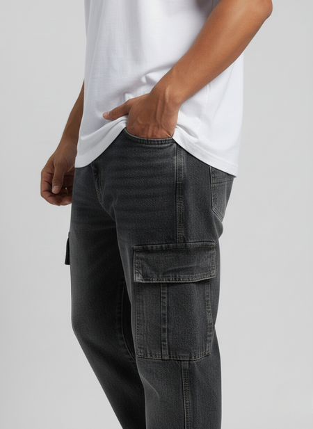 6-Pocket Baggy Denim Cargo Pants