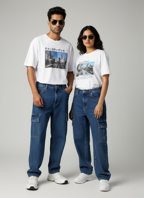 6-Pocket Baggy Denim Cargo Pants