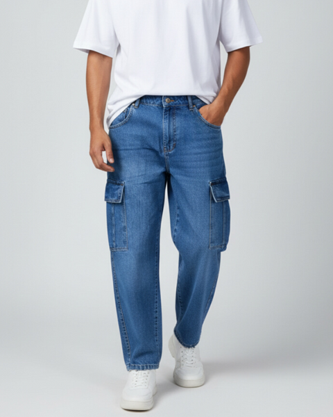 6-Pocket Baggy Denim Cargo Pants