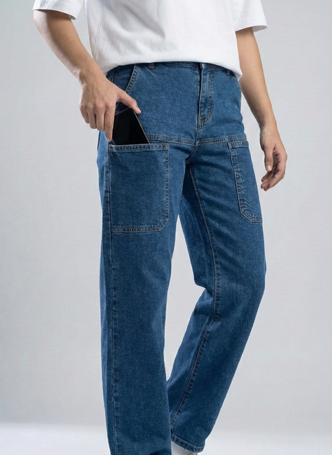 Front Pocket 6-Pocket Baggy Denim Cargo