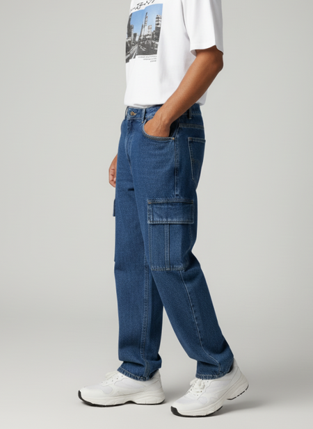 6-Pocket Baggy Denim Cargo Pants