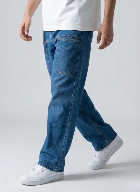 Front Pocket 6-Pocket Baggy Denim Cargo