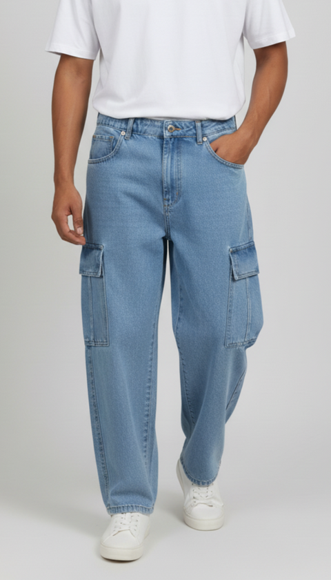 6-Pocket Baggy Denim Cargo Pants