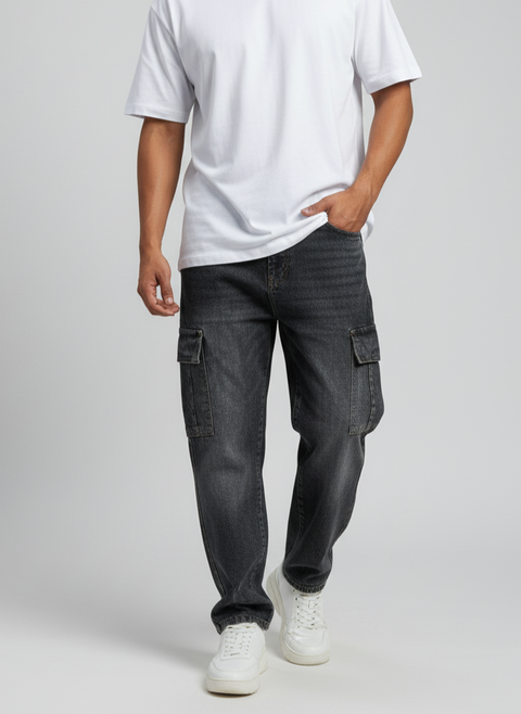 6-Pocket Baggy Denim Cargo Pants
