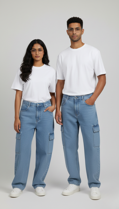 6-Pocket Baggy Denim Cargo Pants