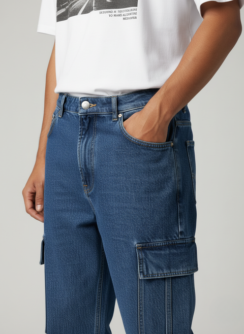 6-Pocket Baggy Denim Cargo Pants