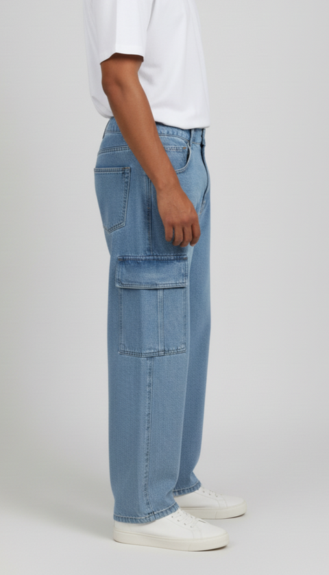 6-Pocket Baggy Denim Cargo Pants